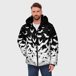 Куртка зимняя мужская Black and white bat pattern, цвет: 3D-светло-серый — фото 2