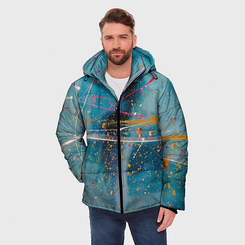 Мужская зимняя куртка Абстрактный голубой фон, тени и краски / 3D-Светло-серый – фото 3