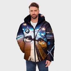 Куртка зимняя мужская Бэха мчится по ночному городу, цвет: 3D-светло-серый — фото 2