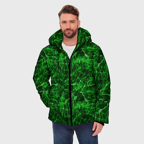 Мужская зимняя куртка Зелёный лёд - текстура / 3D-Светло-серый – фото 3