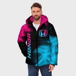 Куртка зимняя мужская Honda - neon gradient: надпись, символ, цвет: 3D-черный — фото 2