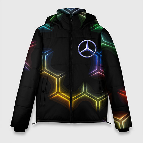 Мужская зимняя куртка Mercedes - neon pattern / 3D-Красный – фото 1