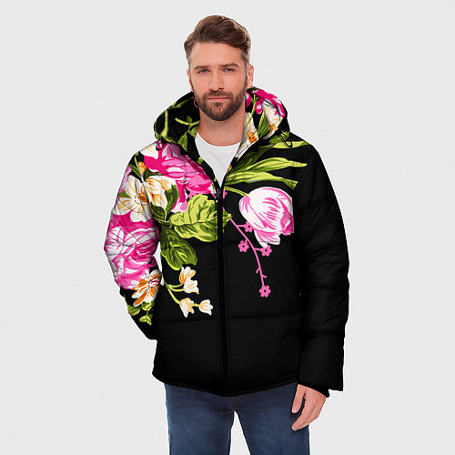 Мужская зимняя куртка Букет цветов / 3D-Светло-серый – фото 3