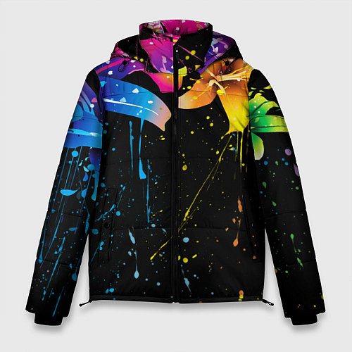 Мужская зимняя куртка Цветные лилии / 3D-Черный – фото 1