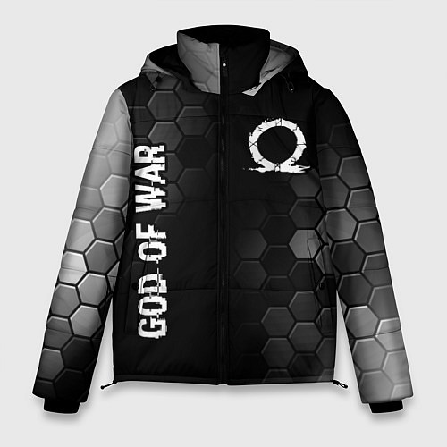 Мужская зимняя куртка God of War glitch на темном фоне: надпись, символ / 3D-Черный – фото 1
