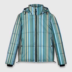Куртка зимняя мужская Текстура полосы зелено-голубой, цвет: 3D-светло-серый