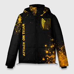 Мужская зимняя куртка Attack on Titan - gold gradient: надпись, символ