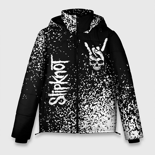 Мужская зимняя куртка Slipknot и рок символ на темном фоне / 3D-Черный – фото 1