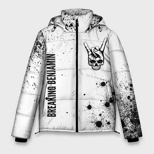Мужская зимняя куртка Breaking Benjamin и рок символ на светлом фоне / 3D-Черный – фото 1