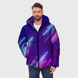 Куртка зимняя мужская Неоновый фон Линии, цвет: 3D-черный — фото 2