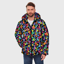 Куртка зимняя мужская Разноцветные кролики, цвет: 3D-черный — фото 2