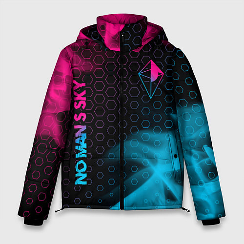 Мужская зимняя куртка No Mans Sky - neon gradient: надпись, символ / 3D-Черный – фото 1
