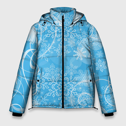 Мужская зимняя куртка Морозный узор на голубом стекле / 3D-Черный – фото 1