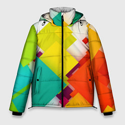 Куртка зимняя мужская Цветные геометрические квадраты, цвет: 3D-красный