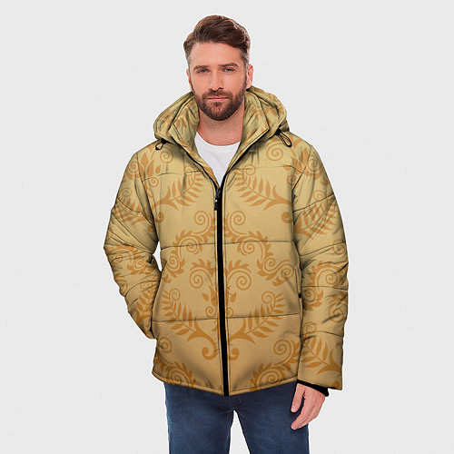 Мужская зимняя куртка Золотые паттерны / 3D-Светло-серый – фото 3