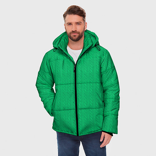 Мужская зимняя куртка Зеленый вязаный свитер / 3D-Светло-серый – фото 3