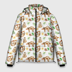 Куртка зимняя мужская Ленивцы паттерн, цвет: 3D-светло-серый