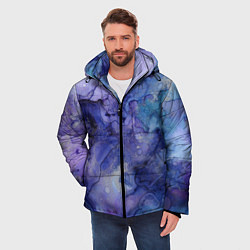 Куртка зимняя мужская Акварельная абстракция в синих тонах, цвет: 3D-светло-серый — фото 2