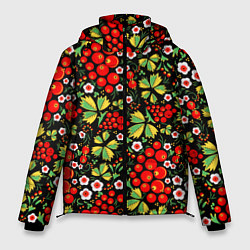 Куртка зимняя мужская Русские узоры - цветы и ягоды, цвет: 3D-черный