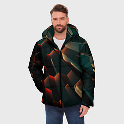 Куртка зимняя мужская Абстрактная геометрия во тьме, цвет: 3D-светло-серый — фото 2