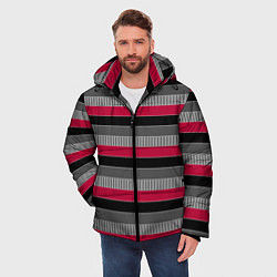 Куртка зимняя мужская Красно-черный полосатый современный узор, цвет: 3D-светло-серый — фото 2