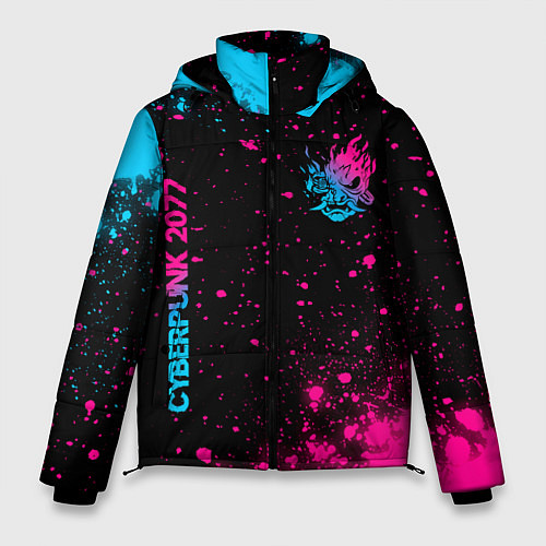Мужская зимняя куртка Cyberpunk 2077 - neon gradient: надпись, символ / 3D-Черный – фото 1