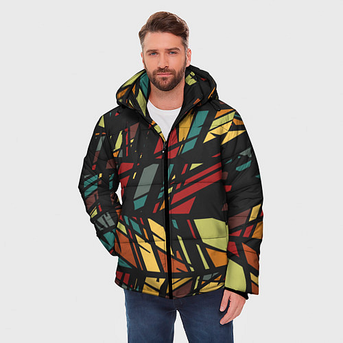 Мужская зимняя куртка Абстракция в разноцветных линиях / 3D-Светло-серый – фото 3