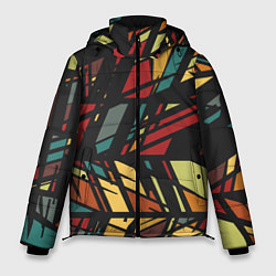 Куртка зимняя мужская Абстракция в разноцветных линиях, цвет: 3D-красный