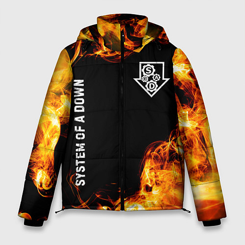 Мужская зимняя куртка System of a Down и пылающий огонь / 3D-Черный – фото 1