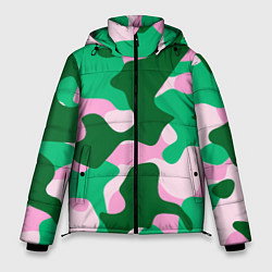 Куртка зимняя мужская Абстрактные зелёно-розовые пятна, цвет: 3D-красный