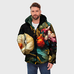 Куртка зимняя мужская Винтажные цветы акварелью, цвет: 3D-черный — фото 2