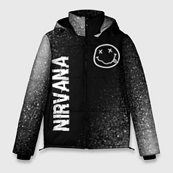 Куртка зимняя мужская Nirvana glitch на темном фоне: надпись, символ, цвет: 3D-черный