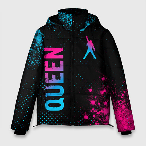 Мужская зимняя куртка Queen - neon gradient: надпись, символ / 3D-Черный – фото 1