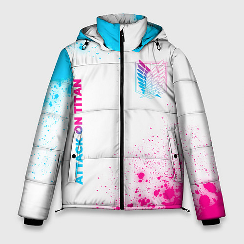 Мужская зимняя куртка Attack on Titan neon gradient style: надпись, симв / 3D-Черный – фото 1