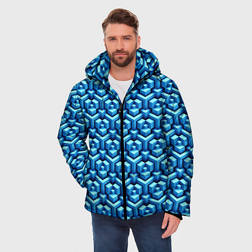 Мужская зимняя куртка Объёмные геометрические фигуры / 3D-Светло-серый – фото 3