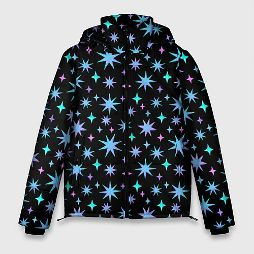 Мужская зимняя куртка Зимние цветные звезды / 3D-Черный – фото 1