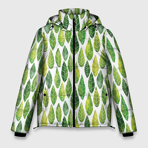 Мужская зимняя куртка Акварельные листья / 3D-Черный – фото 1