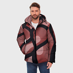 Куртка зимняя мужская Тёмные волнообразные линии на красном фоне, цвет: 3D-светло-серый — фото 2
