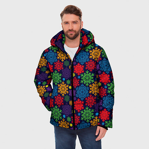 Мужская зимняя куртка Снежинки разноцветные / 3D-Светло-серый – фото 3