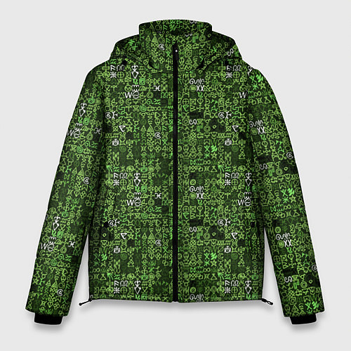 Мужская зимняя куртка Милитари иероглифы / 3D-Черный – фото 1