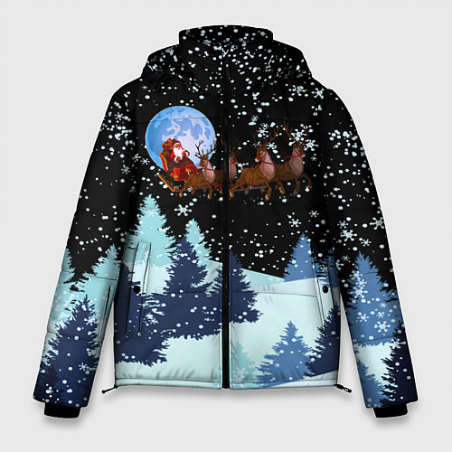 Мужская зимняя куртка Санта на оленях в ночном небе / 3D-Черный – фото 1