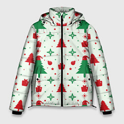 Куртка зимняя мужская Праздничные ёлочки, цвет: 3D-черный