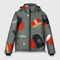 Куртка зимняя мужская Новогодние снегири, цвет: 3D-черный