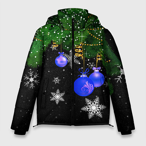 Мужская зимняя куртка Новогодние шарики / 3D-Черный – фото 1