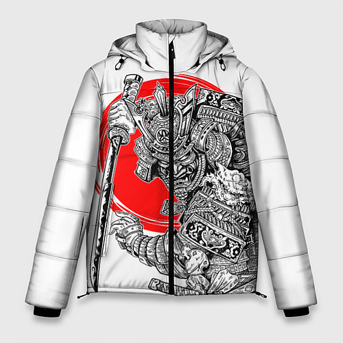 Мужская зимняя куртка Самурай с мечом на белом фоне / 3D-Черный – фото 1