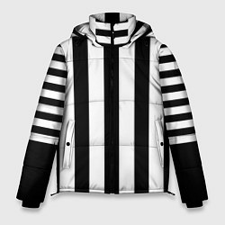 Куртка зимняя мужская Черно белый узор в полоску, цвет: 3D-черный