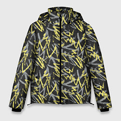 Куртка зимняя мужская Кривые линии гранж, цвет: 3D-черный