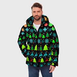 Куртка зимняя мужская Узор с ёлками и оленями, цвет: 3D-светло-серый — фото 2