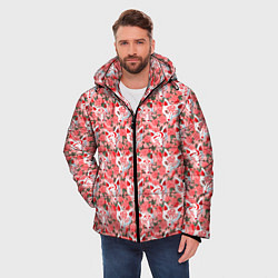 Куртка зимняя мужская Маски лисиц кицунэ и цветущая камелия, цвет: 3D-красный — фото 2