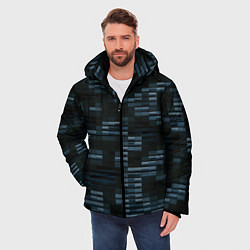 Куртка зимняя мужская Чёрные и синие блоки во тьме, цвет: 3D-черный — фото 2